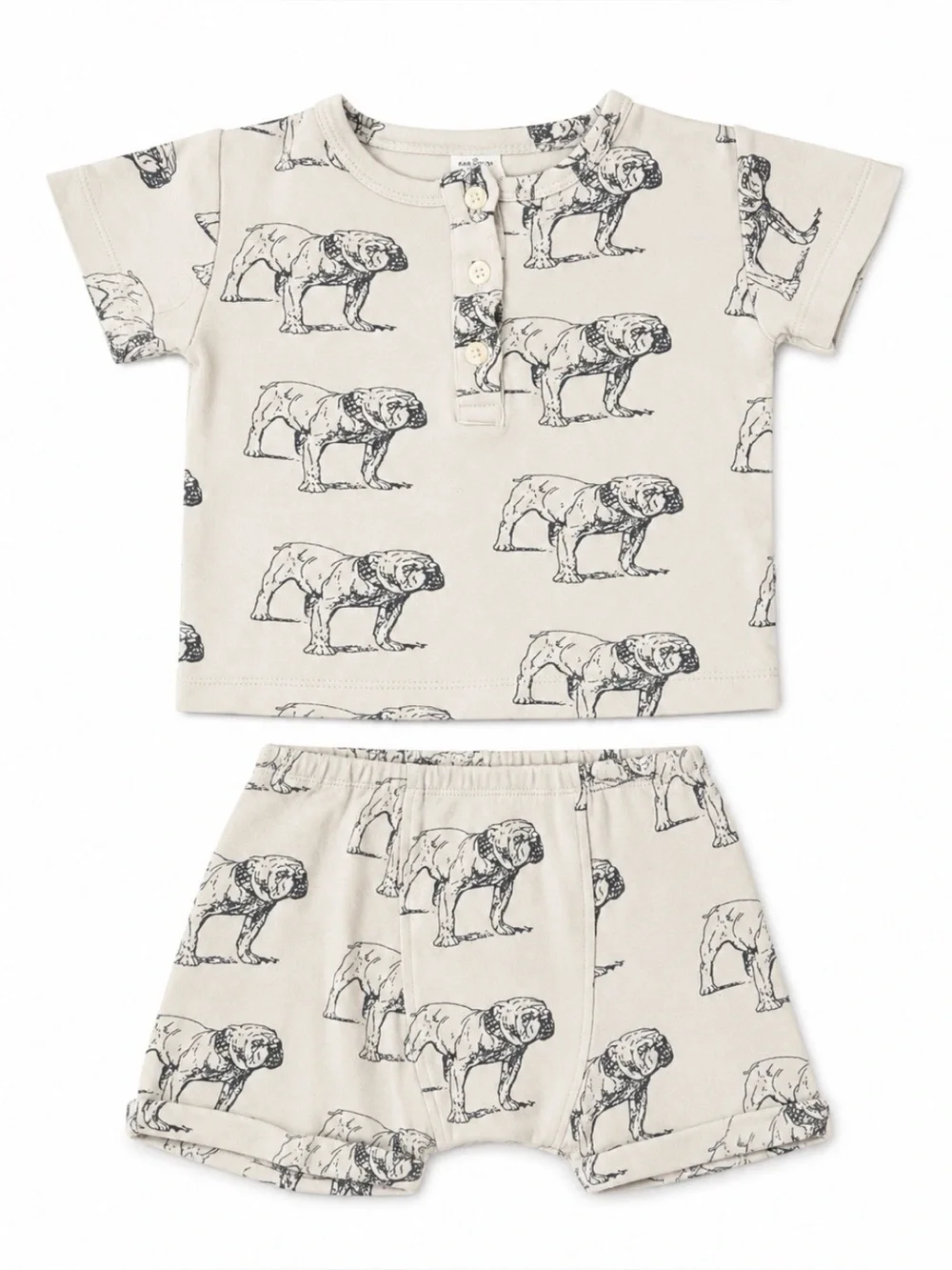 Kate Quinn bulldog print set Henley tee and shorts organic cotton